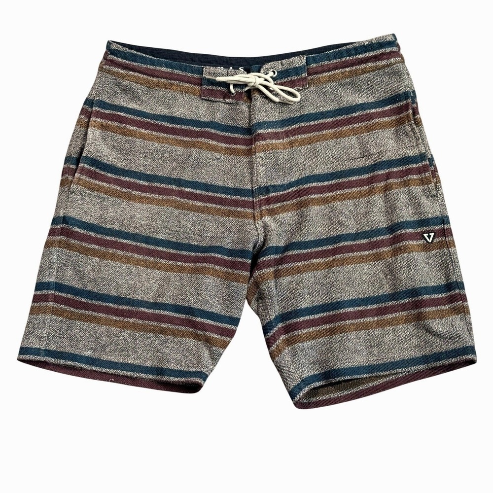 VISSLA Men's Medium Brown Striped Cotton Knit Roller Sofa Surfer Board Shorts